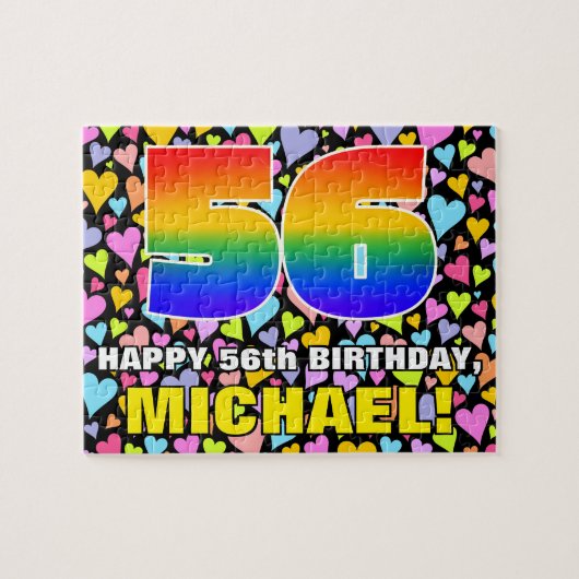 56誕生日—おもしろい、愛するハートシェイプ+「56」 ジグソーパズル (横)