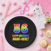 56誕生日:はっきりした,おもしろい,シンプル虹, 56 ペーパープレート (パーティー)