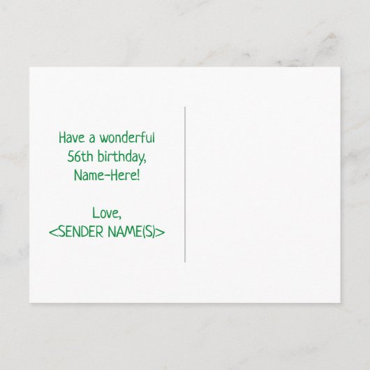 56誕生日:はっきりした,おもしろい,シンプル虹, 56 ポストカード (裏面)