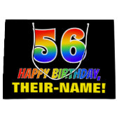 56誕生日:はっきりした,おもしろい,シンプル虹， 56 ラージペーパーバッグ (正面)