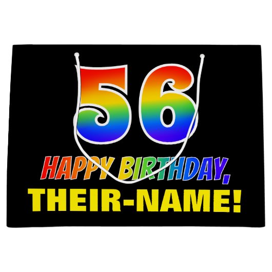 56誕生日:はっきりした,おもしろい,シンプル虹， 56 ラージペーパーバッグ (正面)