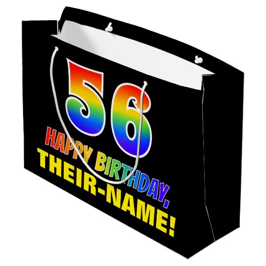 56誕生日:はっきりした,おもしろい,シンプル虹， 56 ラージペーパーバッグ (裏面アングル)