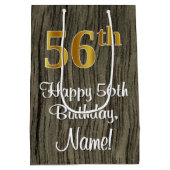 56誕生日:エレガントフェイク金ゴールドルック#,フェイク Wood ミディアムペーパーバッグ (裏面)