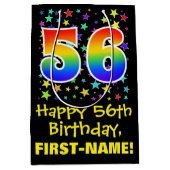 56誕生日:カラフルスターズパターン&レインボー56 ミディアムペーパーバッグ (正面)