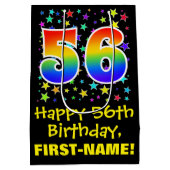 56誕生日:カラフルスターズパターン&レインボー56 ミディアムペーパーバッグ (裏面)