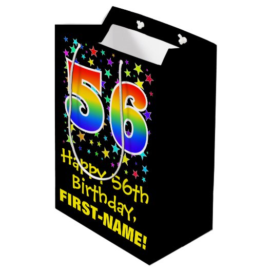 56誕生日:カラフルスターズパターン&レインボー56 ミディアムペーパーバッグ (裏面アングル)