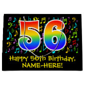 56誕生日-カラフル音楽シンボル、レインボー56 ラージペーパーバッグ (正面)