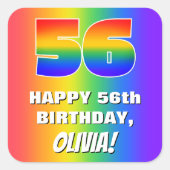 56誕生日: カラフル、おもしろいレインボーパターン# 56 スクエアシール (正面)