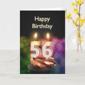 56誕生日（ケーキとキャンドル） カード (黄色い花)