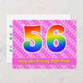 56誕生日:ピンクストライプハート、レインボー56 ポストカード (正面/裏面)