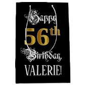 56誕生日～ファンシースクリプト；フェイク金ゴールド検索；名前 ミディアムペーパーバッグ (正面)