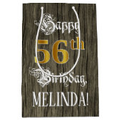 56誕生日:フェイク金ゴールドルック&ウッドフェイクパターン ミディアムペーパーバッグ (正面)