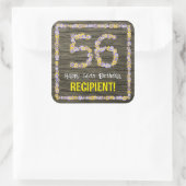 56誕生日:フローラ番号フェイク、木目、名前 スクエアシール (バッグ)