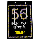 56誕生日:フローラ花数名前をカスタムする ミディアムペーパーバッグ (裏面)