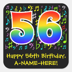 56誕生日:ミュージカラフルックシンボル，レインボー56 スクエアシール