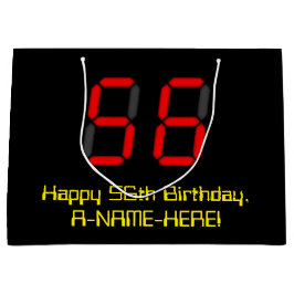 56誕生日：レッドデジタルクロックスタイル"56" +名前 ラージペーパーバッグ