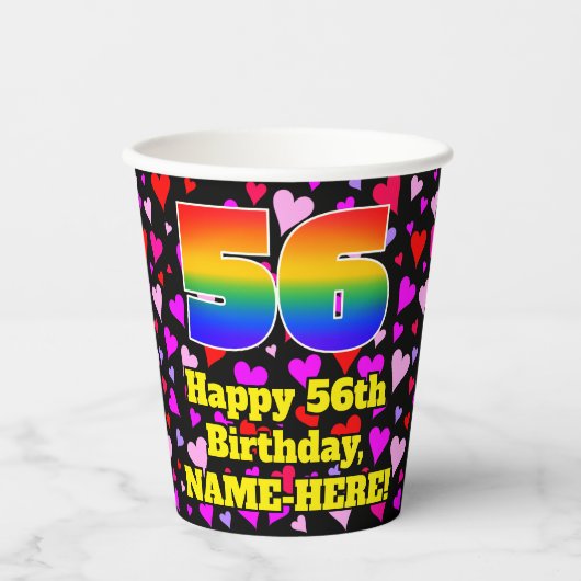 56誕生日：愛するハートパターン、虹56 紙コップ (正面)