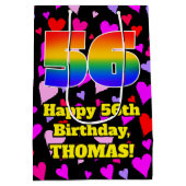 56誕生日：愛するハートパターン、虹# 56 ミディアムペーパーバッグ (裏面)