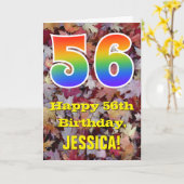 56誕生日、素朴紅葉、レインボー「56」 カード (黄色い花)