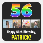 56誕生日: Rainbow "56"；写真カスタムと名前 スクエアシール (正面)