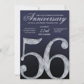 56th Anniversary Diamond Silver Navy Blue Modern 招待状 (正面)