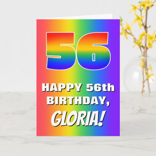 56th Birthday: Colorful, Fun Rainbow Pattern # 56 カード (黄色い花)