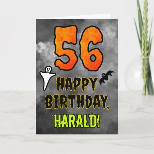 56th Birthday: Eerie Halloween Theme + Custom Name カード (正面)