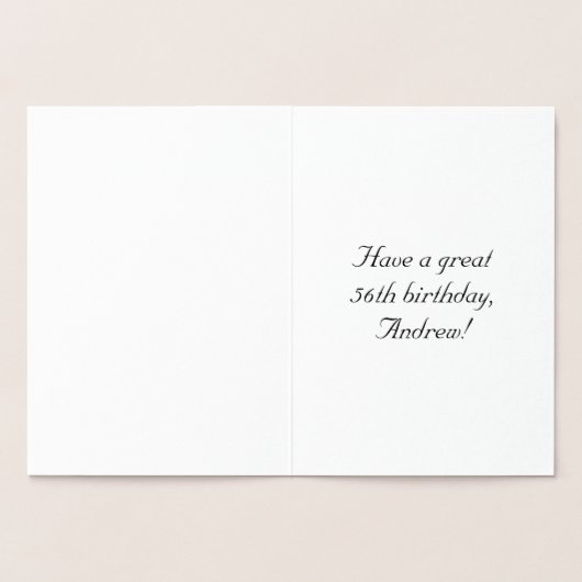 56th Birthday: Elegant, Ornate Script; Custom Name 箔カード (内部)