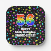 56th Birthday: Fun Stars Pattern and Rainbow “56” ペーパープレート (正面)