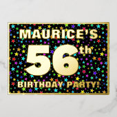 56th Birthday Party —おもしろいカラフル、Stars Pattern 箔招待状 (正面)