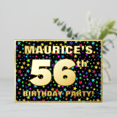 56th Birthday Party —おもしろいカラフル、Stars Pattern 箔招待状 (立ち正面)