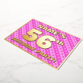 56th Birthday Party —おもしろいピンクのハートとストライプ 箔招待状 (回転した状態)
