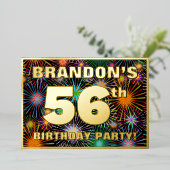 56th Birthday Party —おもしろい、カラフルFireworks Look 箔招待状 (立ち正面)