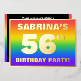 56th Birthday Party:おもしろい、レインボーカラフルパターン 箔招待状