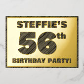 56th Birthday Party — はっきりしたWood Grainフェイク文字 箔招待状 (正面)