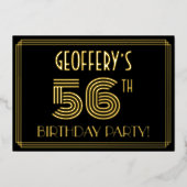 56th Birthday Party —アールデコスタイル「56」 +名前 箔招待状 (正面)