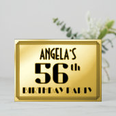 56th Birthday Party:アールデコ「56」と名前 箔招待状 (立ち正面)