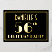 56th Birthday Party:アールデコ「56」、名前つき 箔招待状 (正面)