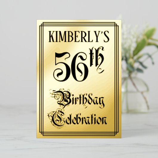 56th Birthday Party – スクリプエレガントト+名前をカスタムする 箔招待状 (立ち正面)