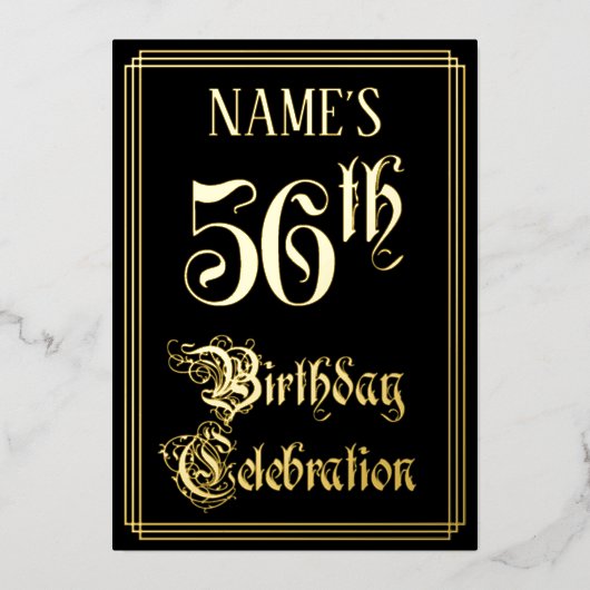 56th Birthday Party – スクリプファンシートと名前をカスタムする 箔招待状 (正面)