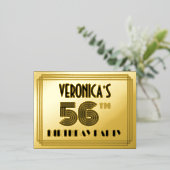 56th Birthday Party ~ Art Deco Style “56” + Name 箔招待状ポストカード (立ち正面)