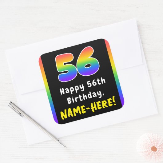 56th Birthday: Rainbow Spectrum # 56, Custom Name スクエアシール (封筒)
