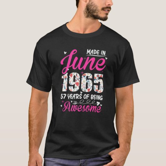 57回目の誕生日 1965年6月から素敵な フラワーリング Tシャツ (正面)