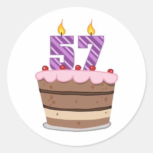 57歳のお誕生日ケーキ ラウンドシール (正面)