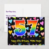 57歳の誕生日おめでとう:楽しいハート柄、虹 57 ポストカード (正面/裏面)