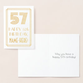 57歳の誕生日お祝い - アールデコ風デザインの"57"と名前 箔カード