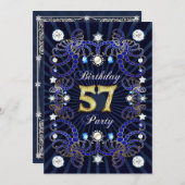 57歳の誕生日パーティー招待状と宝石の塊 招待状 (正面/裏面)