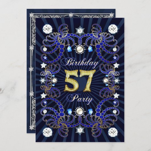 57歳の誕生日パーティー招待状と宝石の塊 招待状 (正面/裏面)