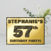 57歳の誕生日パーティー - 太字の擬似木目調テキスト 箔招待状 (立ち正面)