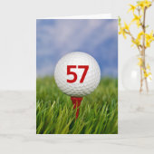 57歳の誕生日 ゴルフボール 赤いティー カード (黄色い花)